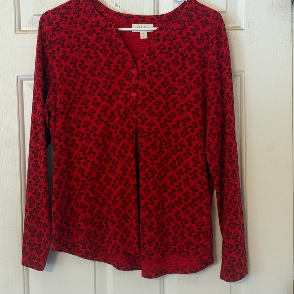 Style & Co. Red Floral Long Sleeve Top